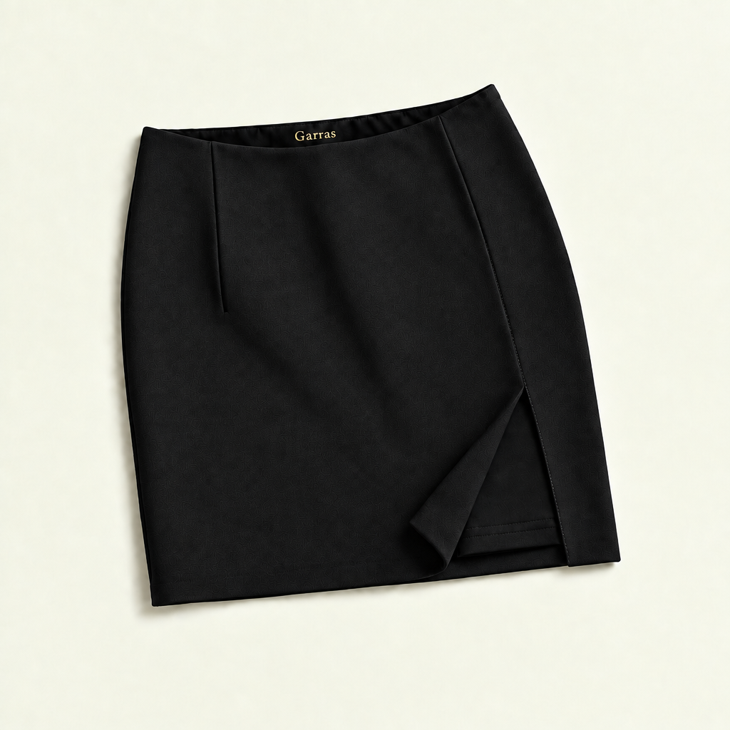 Falda short negro tela loma premium casi lisa