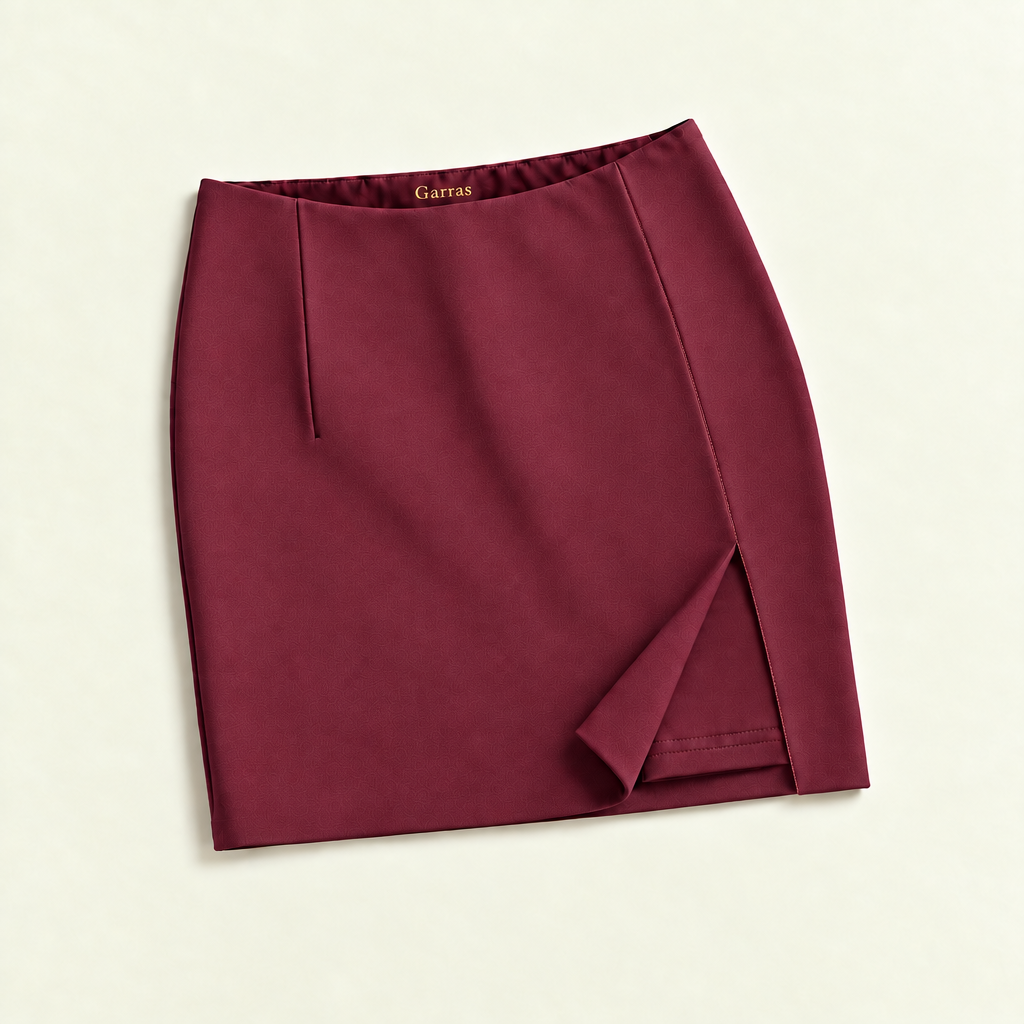 Falda short vino tela loma premium casi lisa y costura corregida