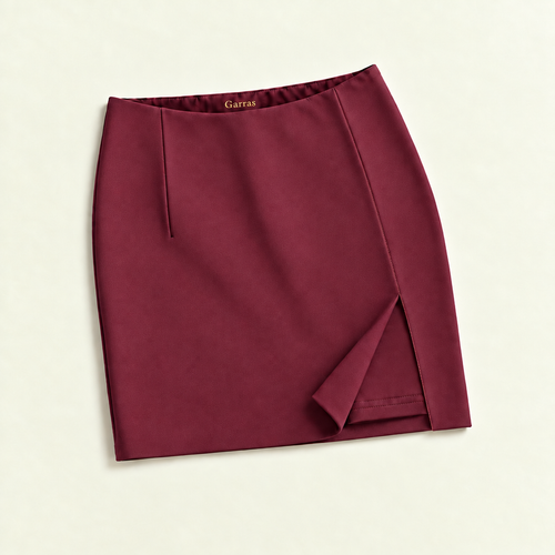 Falda short vino tela loma premium casi lisa y costura corregida